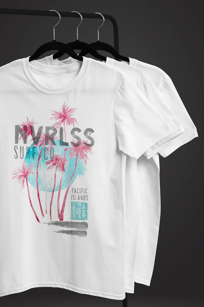 Herren T-Shirt Palmen Sommer Strand Surfing Surf Pacific Island Aufdruck Print Fashion Streetstyle