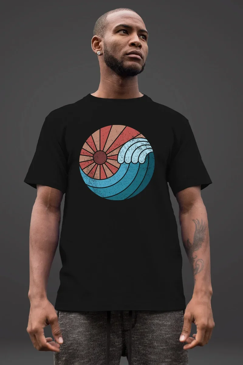 Herren T-Shirt Welle Wave Sonne Sommer Retro Vintage Printshirt Fashion Streetstyle