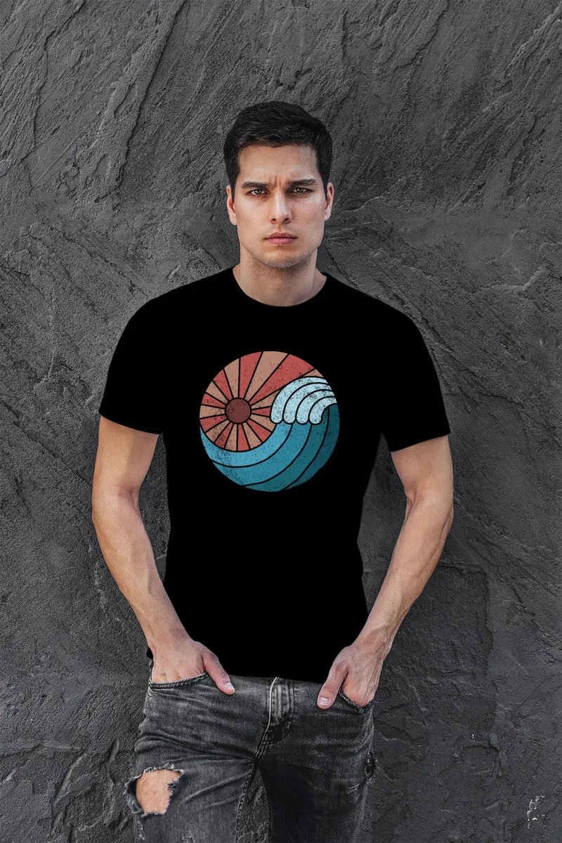 Herren T-Shirt Welle Wave Sonne Sommer Retro Vintage Printshirt Fashion Streetstyle