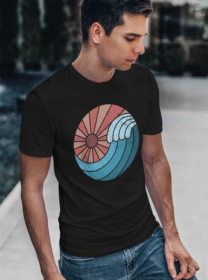 Herren T-Shirt Welle Wave Sonne Sommer Retro Vintage Printshirt Fashion Streetstyle