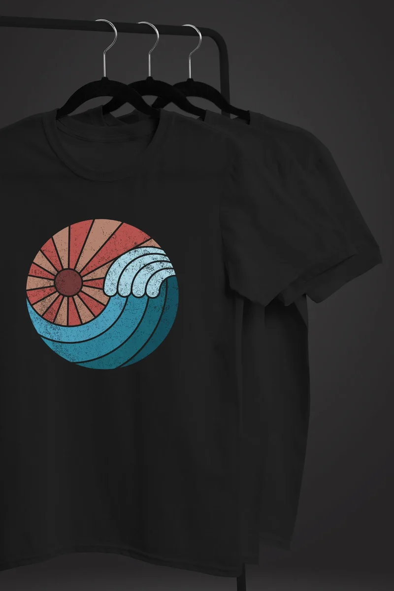 Herren T-Shirt Welle Wave Sonne Sommer Retro Vintage Printshirt Fashion Streetstyle