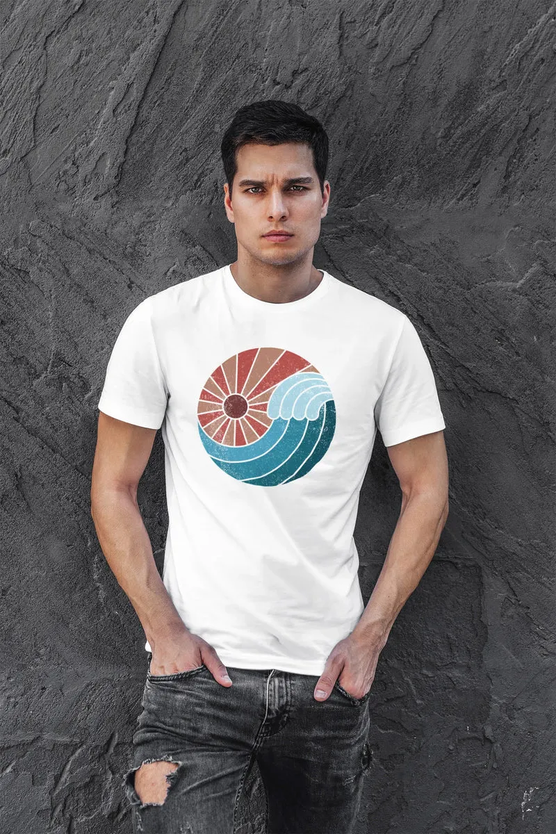 Herren T-Shirt Welle Wave Sonne Sommer Retro Vintage Printshirt Fashion Streetstyle