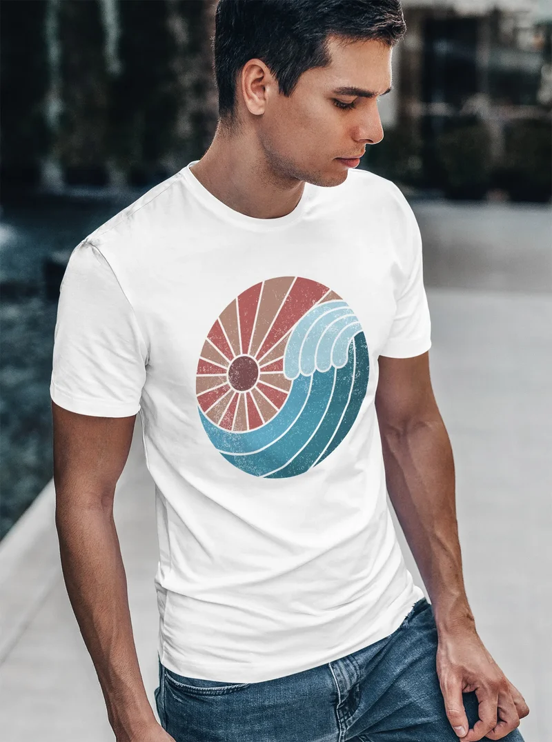 Herren T-Shirt Welle Wave Sonne Sommer Retro Vintage Printshirt Fashion Streetstyle