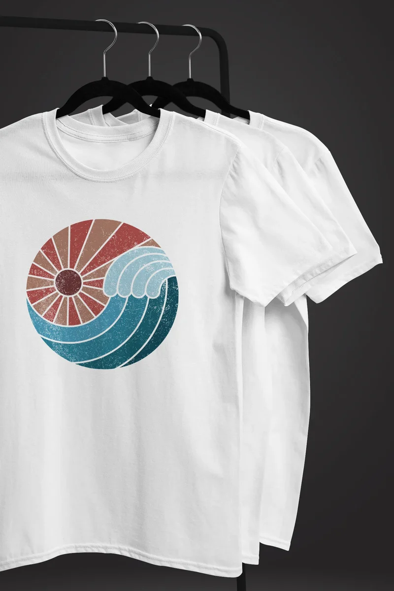 Herren T-Shirt Welle Wave Sonne Sommer Retro Vintage Printshirt Fashion Streetstyle