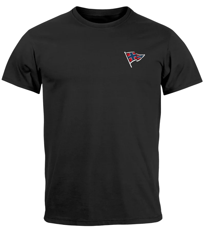 Herren T-Shirt mit Norwegen Flagge Kurzarm Shirt mit Brustlogo Maritimer Look Skandinavisches Design für Freizeit Urlaub