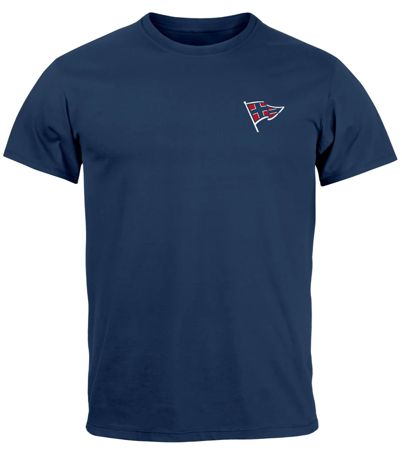 Herren T-Shirt mit Norwegen Flagge Kurzarm Shirt mit Brustlogo Maritimer Look Skandinavisches Design für Freizeit Urlaub