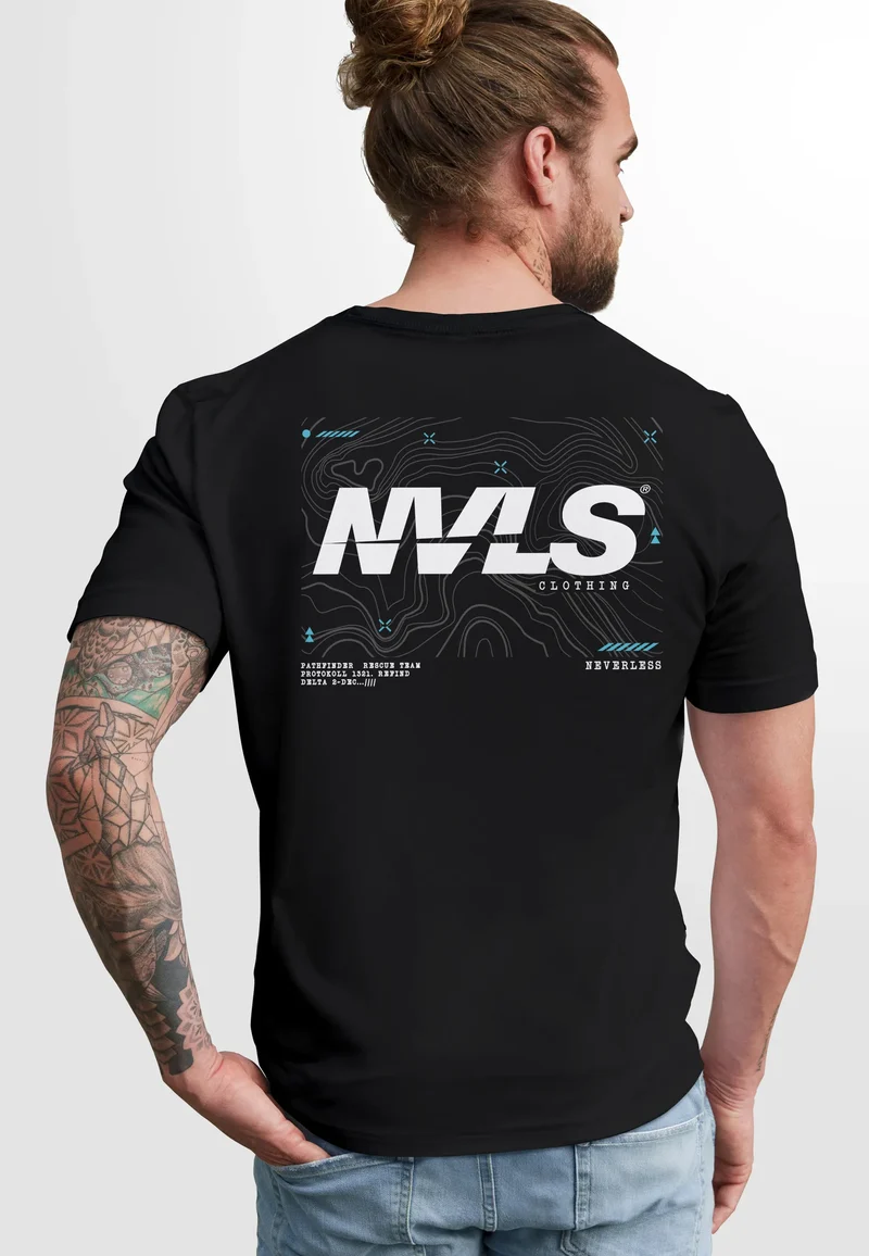 Herren T-Shirt Backprint Rücken-Aufdruck Grafik Topografie Adventure Explore Männer Fashion Streetstyle
