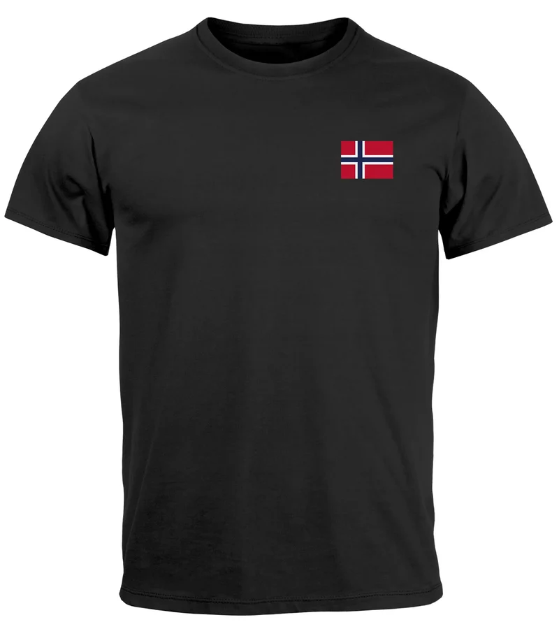 Herren T-Shirt mit Norwegen Flagge Kurzarm Shirt mit Brustlogo Skandinavisches Design Shirt für Alltag und Reise