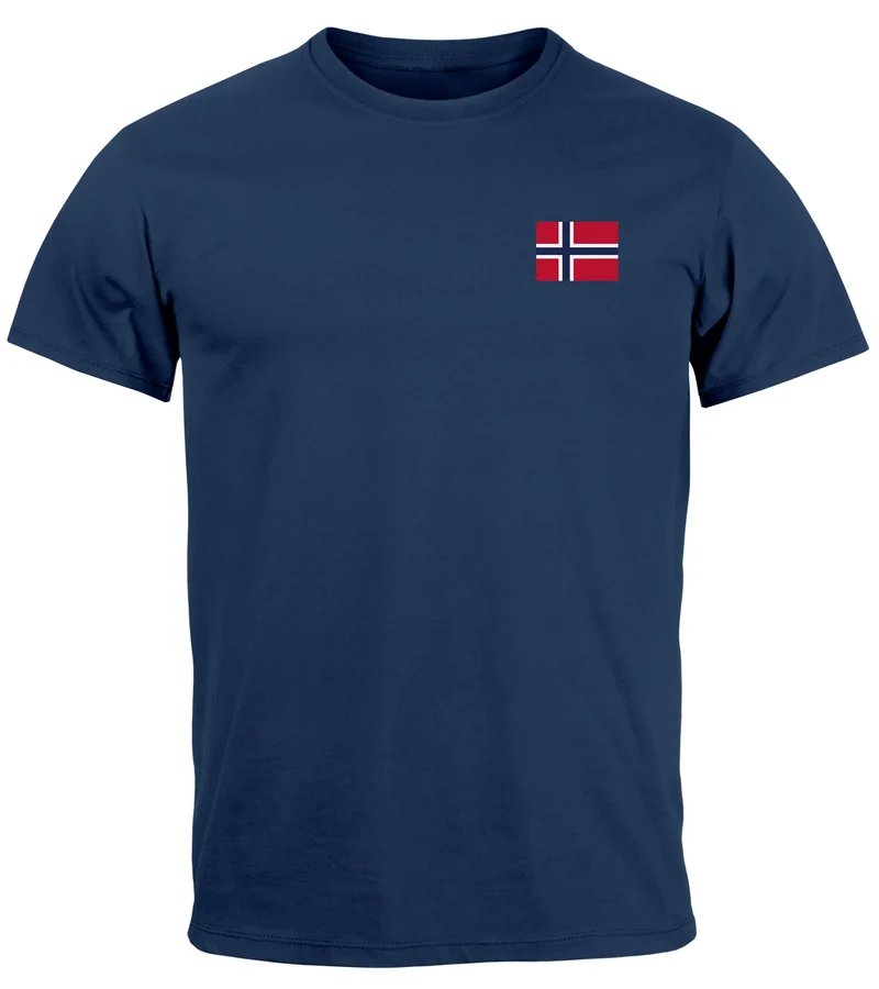 Herren T-Shirt mit Norwegen Flagge Kurzarm Shirt mit Brustlogo Skandinavisches Design Shirt für Alltag und Reise