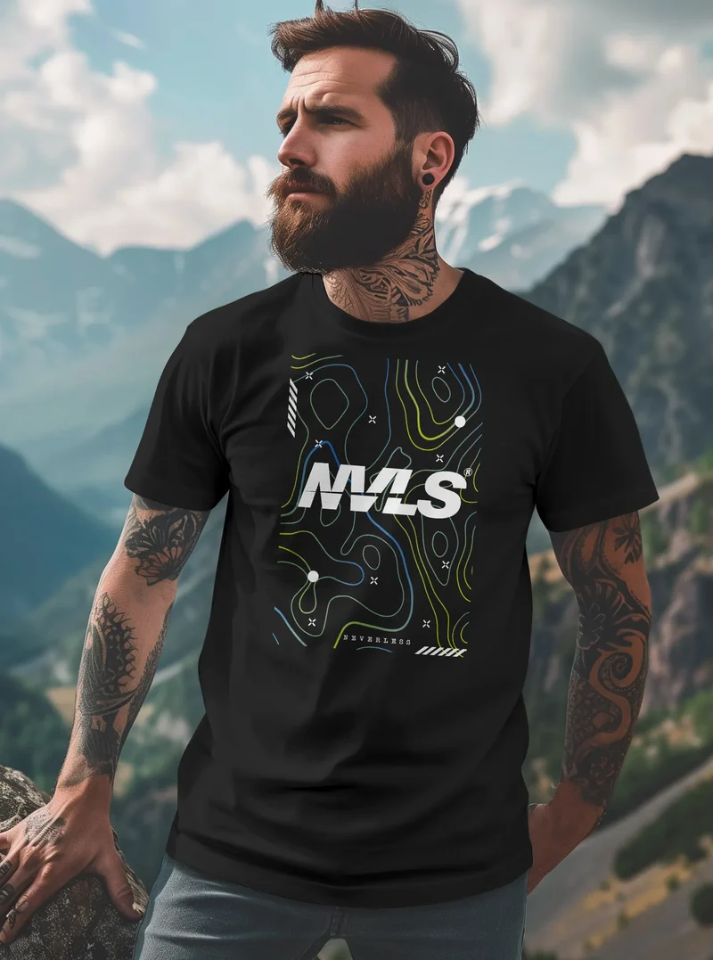 Herren T-Shirt Print Aufdruck Schriftzug Topografische Illustration Fashion Streetstyle