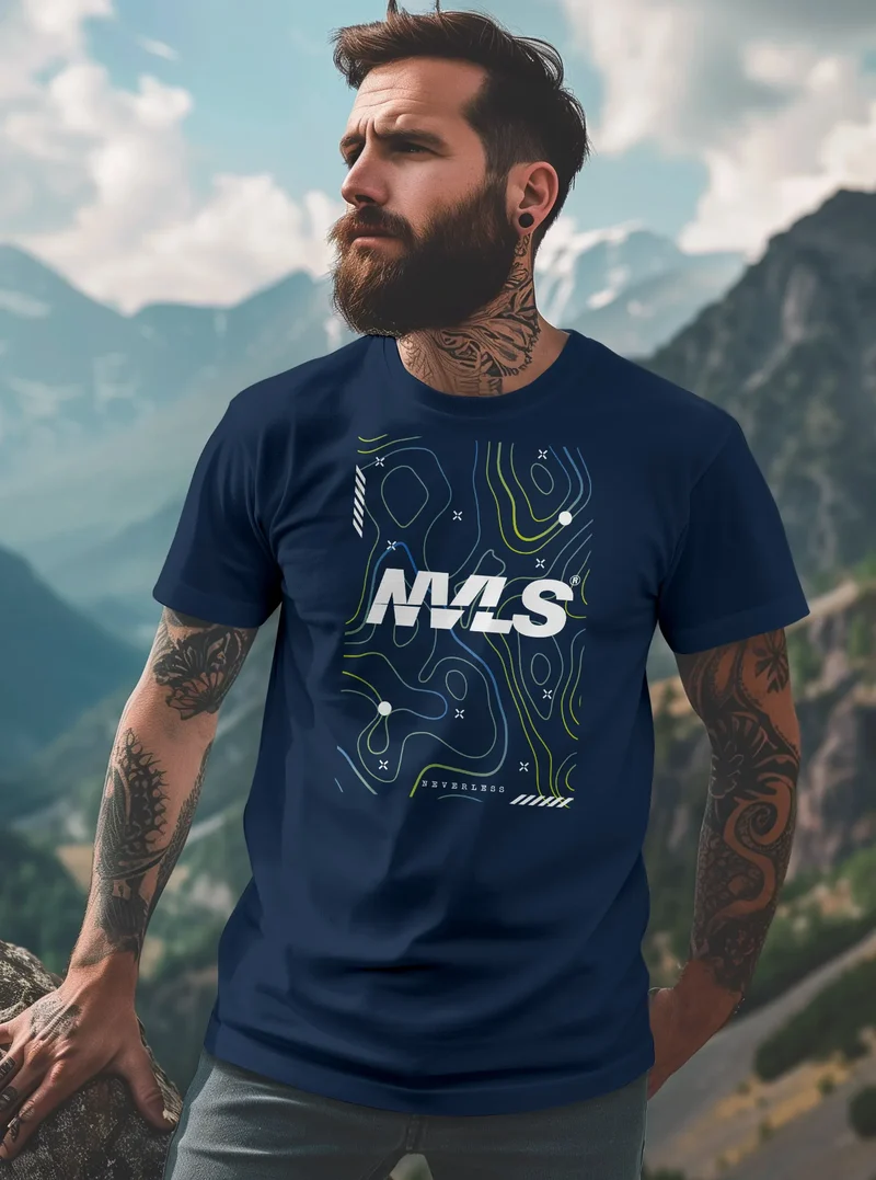 Herren T-Shirt Print Aufdruck Schriftzug Topografische Illustration Fashion Streetstyle