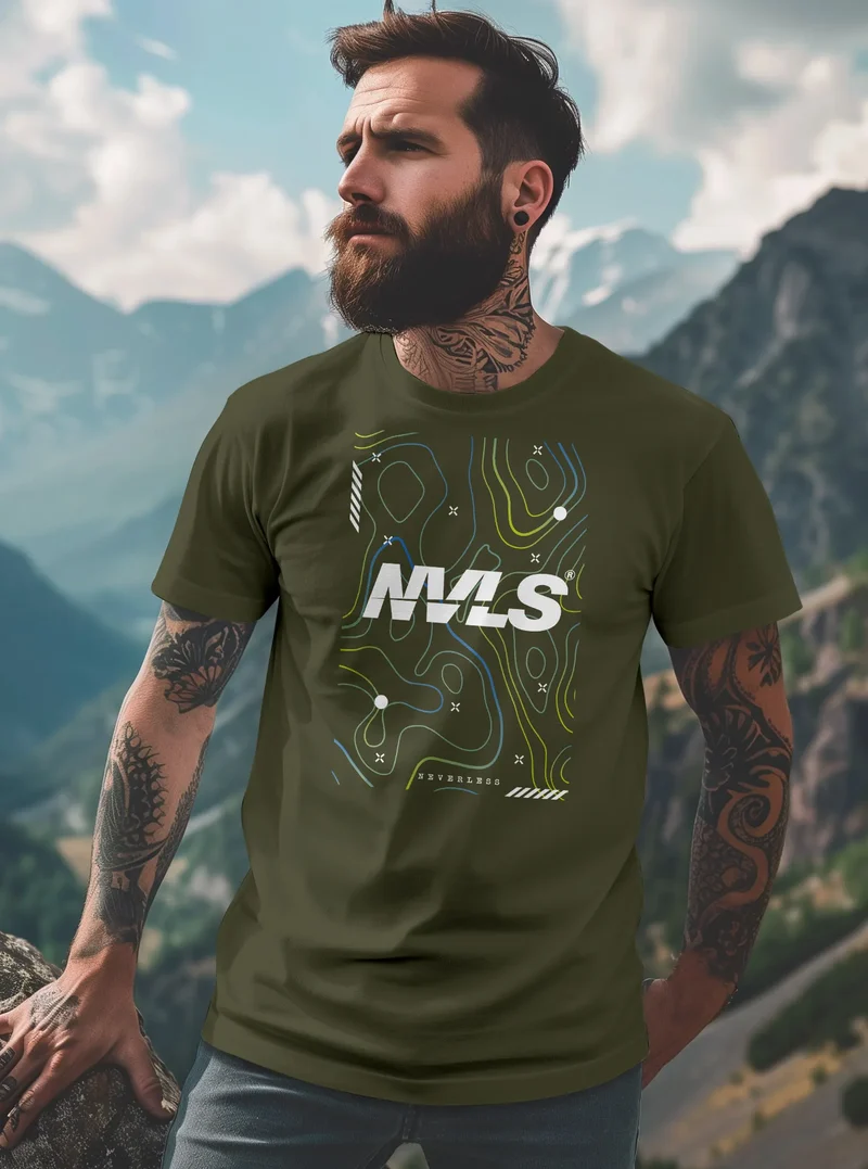 Herren T-Shirt Print Aufdruck Schriftzug Topografische Illustration Fashion Streetstyle