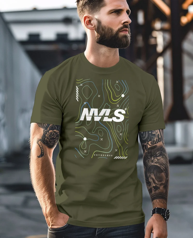 Herren T-Shirt Print Aufdruck Schriftzug Topografische Illustration Fashion Streetstyle