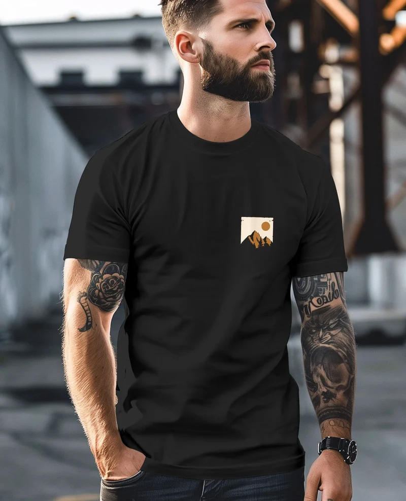 Herren T-Shirt Outdoor Adventure Printshirt Brustlogo Natur Berge Wandern Fashion Streetstyle