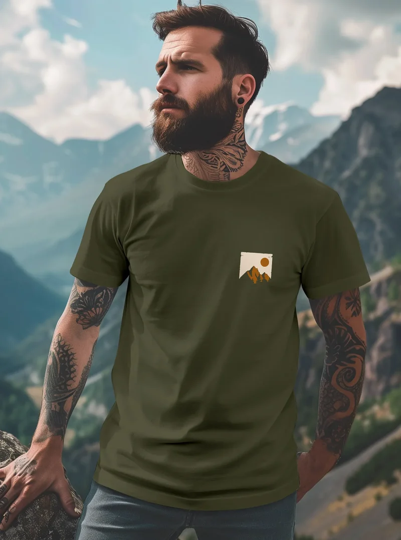 Herren T-Shirt Outdoor Adventure Printshirt Brustlogo Natur Berge Wandern Fashion Streetstyle