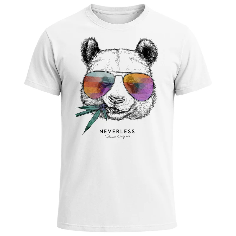 Herren T-Shirt Panda Bär Aufdruck Tiermotiv mit Sonnenbrille Fashion Streetstyle