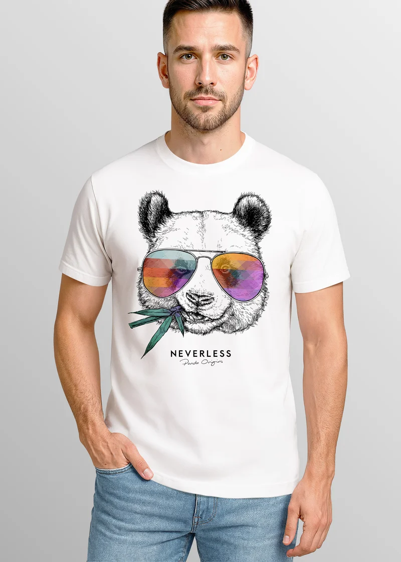 Herren T-Shirt Panda Bär Aufdruck Tiermotiv mit Sonnenbrille Fashion Streetstyle