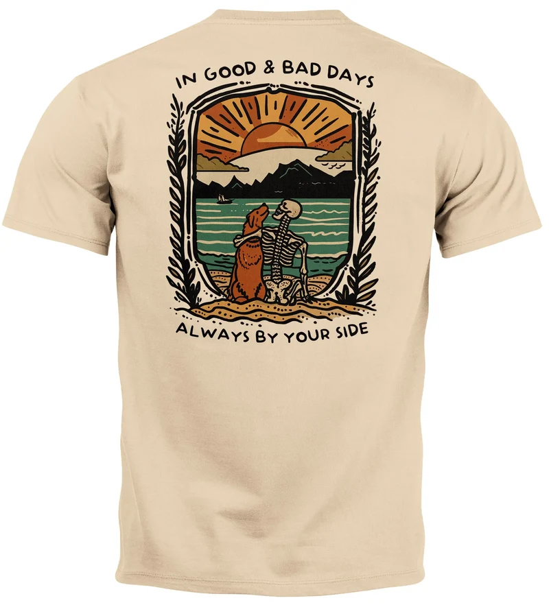 Backprint TShirt Herren Hund Freundschaft Motiv Aufdruck Printshirt Outdoor Fashion