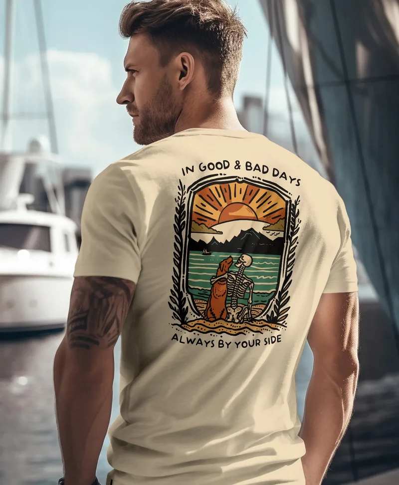 Backprint TShirt Herren Hund Freundschaft Motiv Aufdruck Printshirt Outdoor Fashion