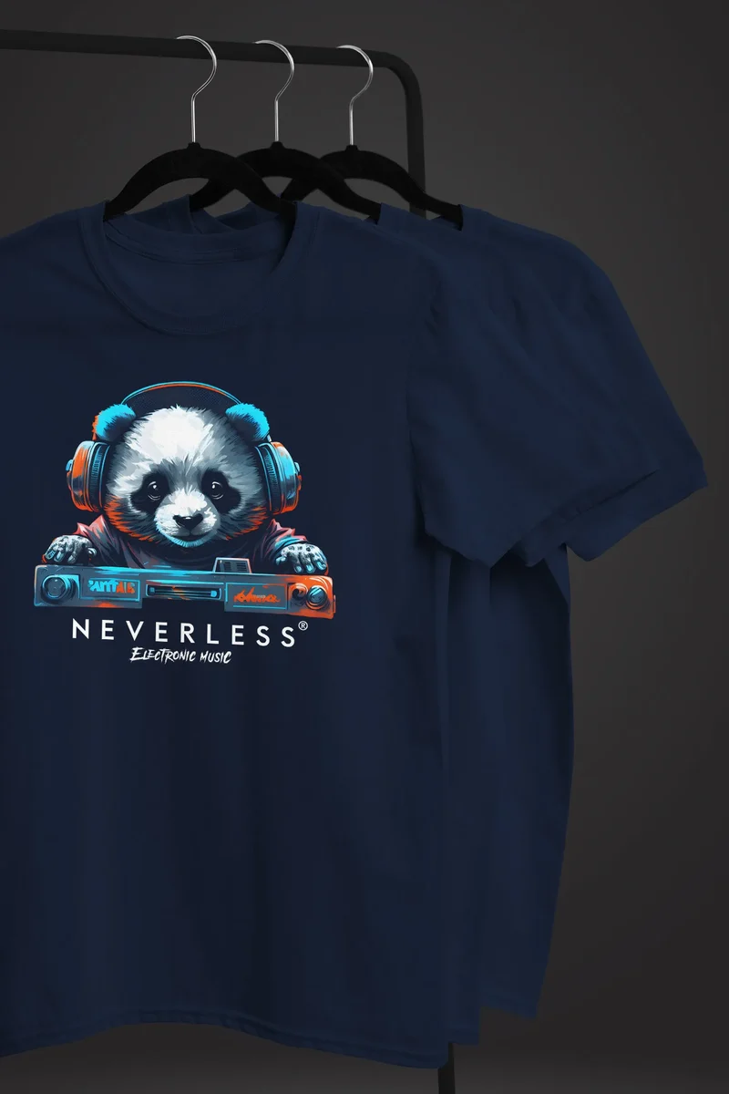 Herren T-Shirt Panda Bär Aufdruck Tiermotiv Musik Techo Print Fashion Streetstyle