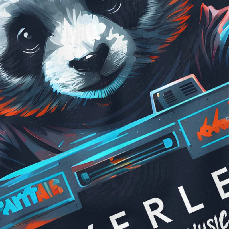 Herren T-Shirt Panda Bär Aufdruck Tiermotiv Musik Techo Print Fashion Streetstyle