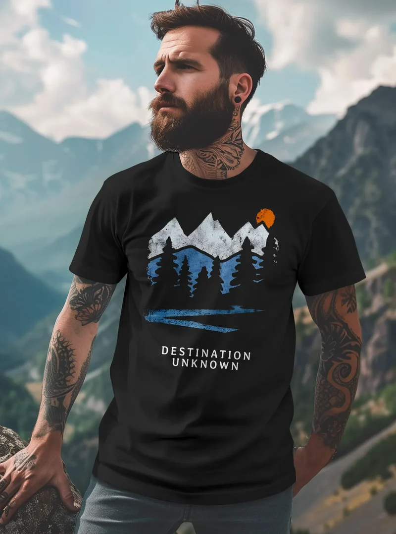 Herren T-Shirt Prinstshirt Berge Wandern Adventure Outdoor Minimalistischer Frontprint Retro Fashion Streetstyle