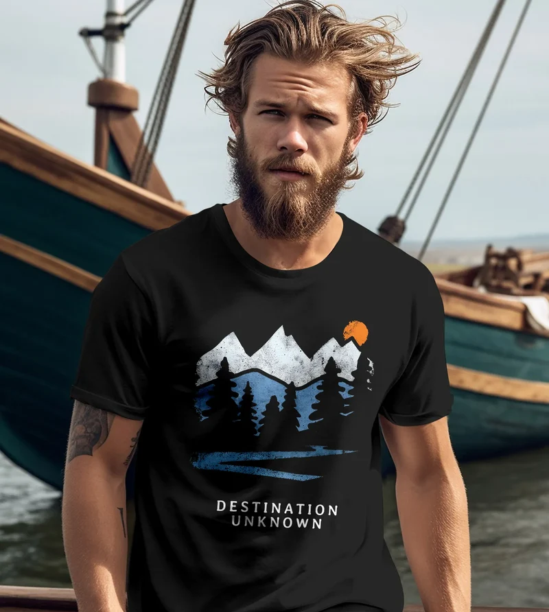 Herren T-Shirt Prinstshirt Berge Wandern Adventure Outdoor Minimalistischer Frontprint Retro Fashion Streetstyle
