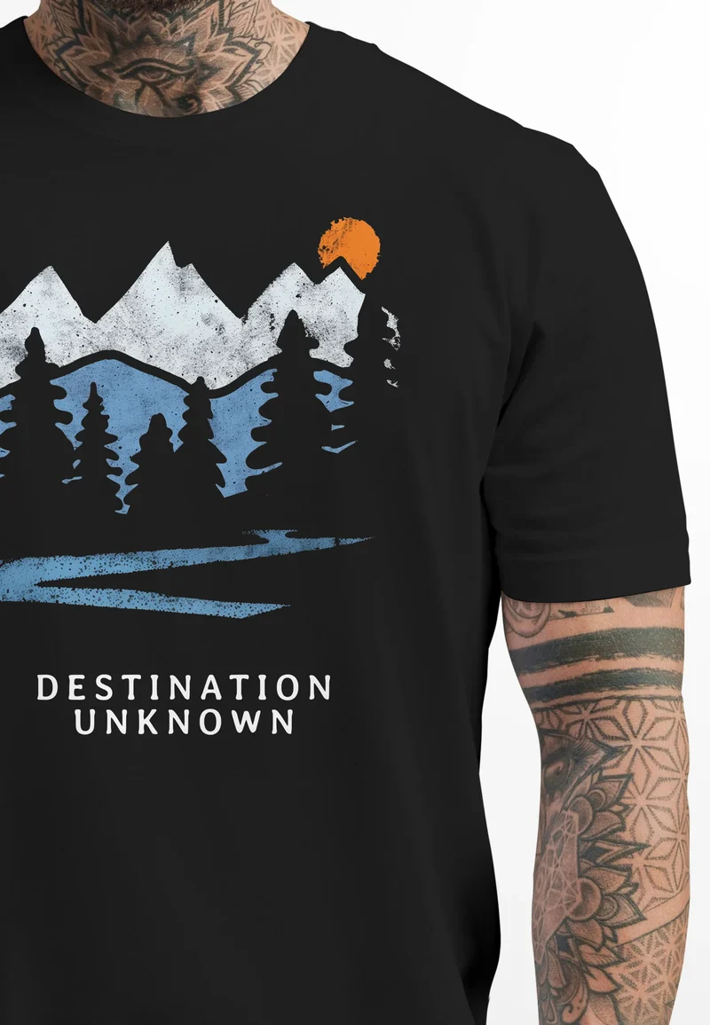Herren T-Shirt Prinstshirt Berge Wandern Adventure Outdoor Minimalistischer Frontprint Retro Fashion Streetstyle