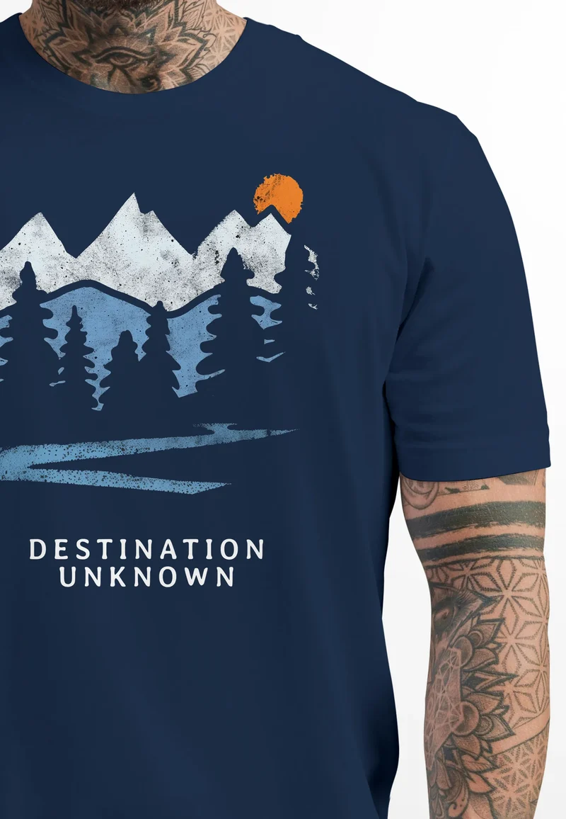 Herren T-Shirt Prinstshirt Berge Wandern Adventure Outdoor Minimalistischer Frontprint Retro Fashion Streetstyle