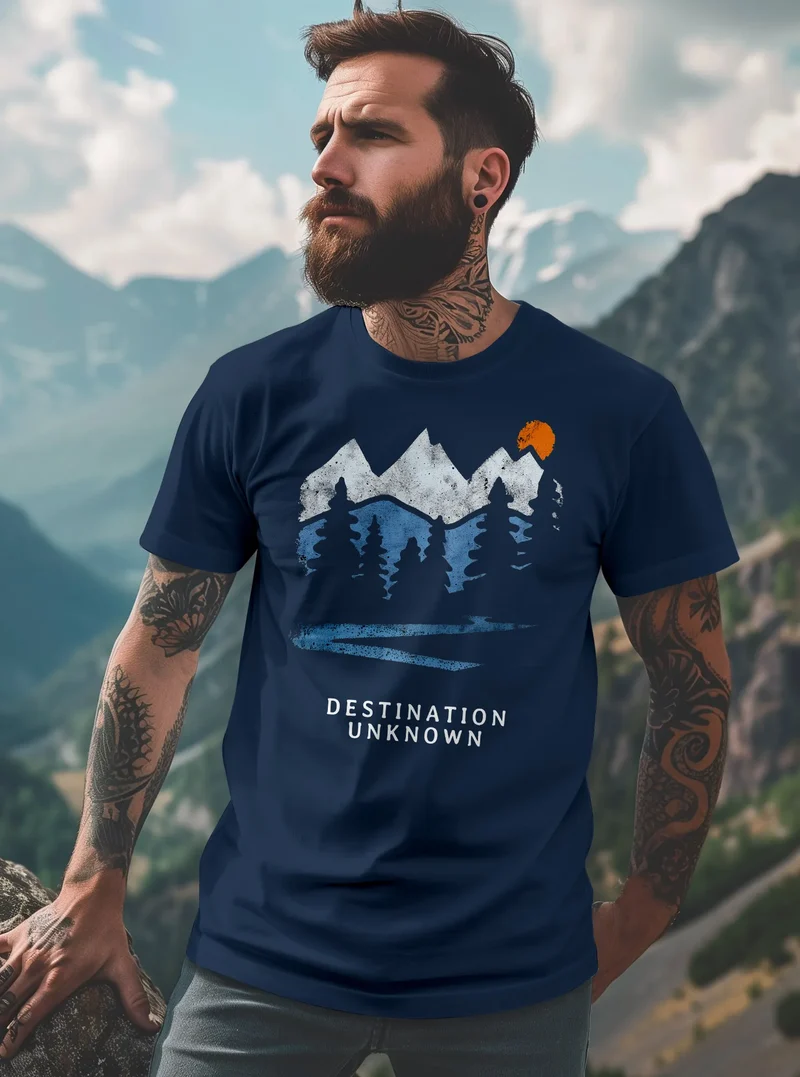 Herren T-Shirt Prinstshirt Berge Wandern Adventure Outdoor Minimalistischer Frontprint Retro Fashion Streetstyle