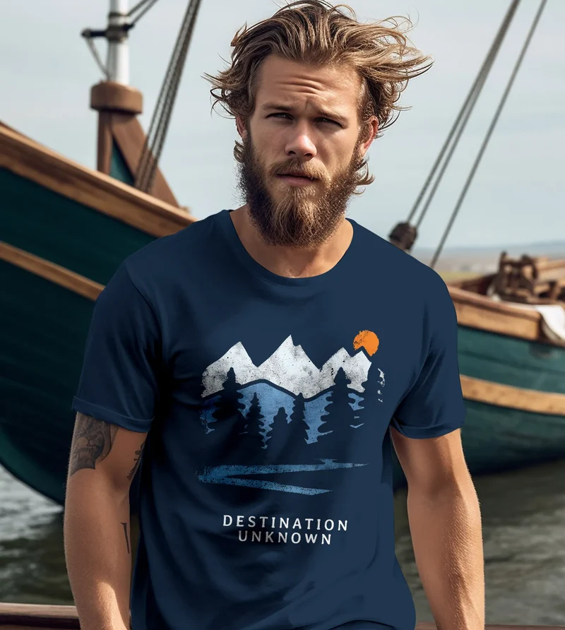 Herren T-Shirt Prinstshirt Berge Wandern Adventure Outdoor Minimalistischer Frontprint Retro Fashion Streetstyle