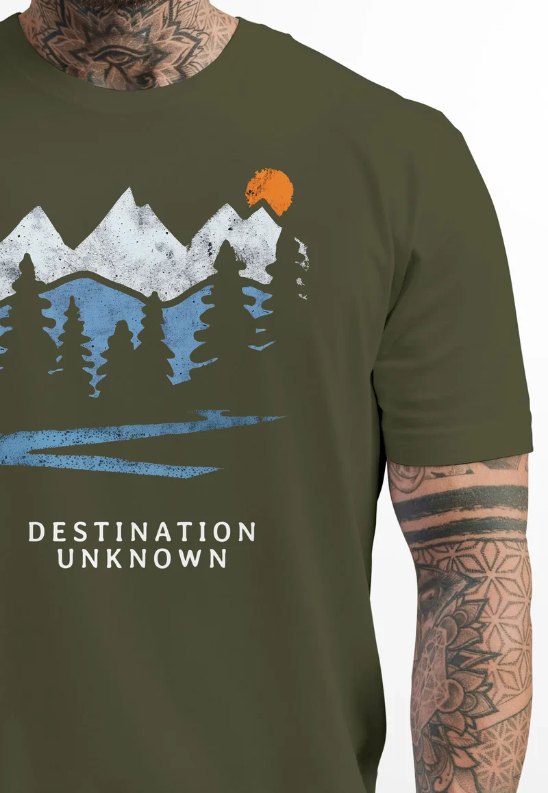 Herren T-Shirt Prinstshirt Berge Wandern Adventure Outdoor Minimalistischer Frontprint Retro Fashion Streetstyle