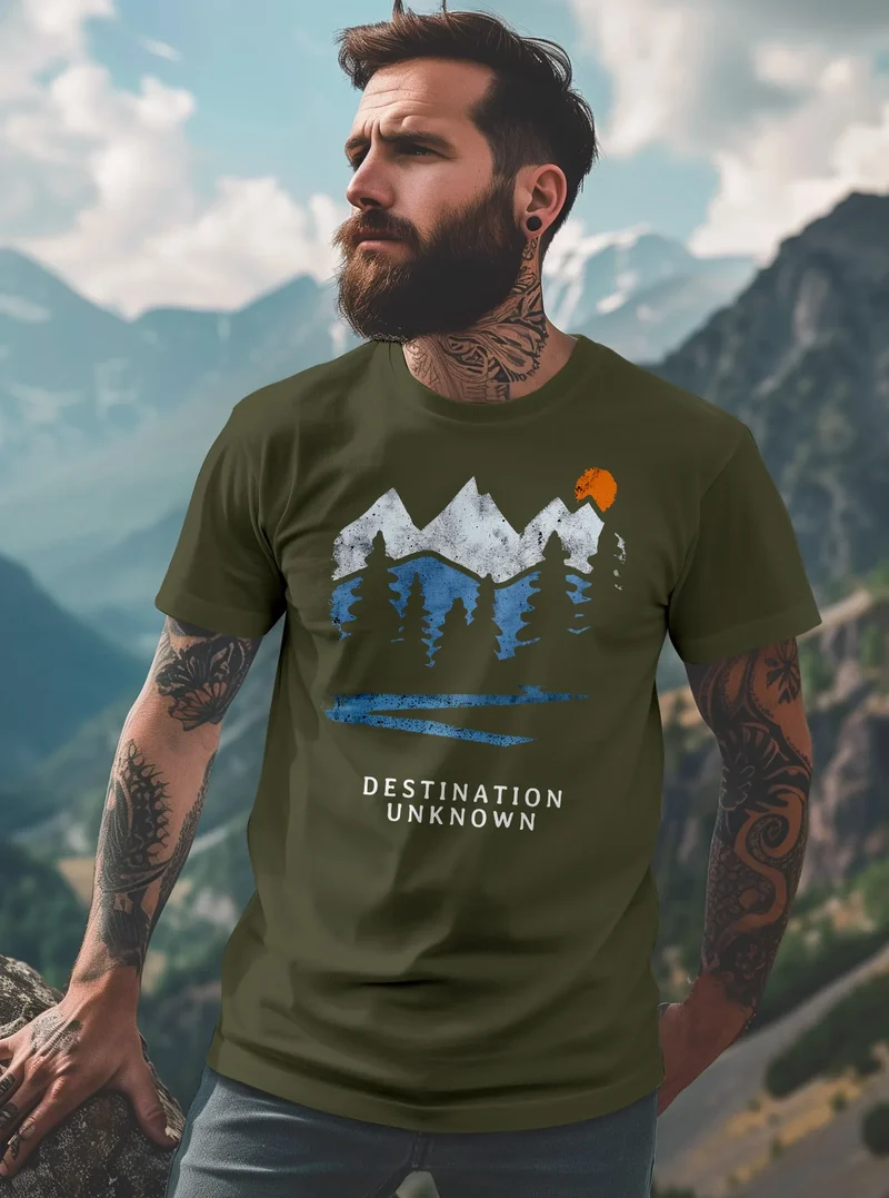 Herren T-Shirt Prinstshirt Berge Wandern Adventure Outdoor Minimalistischer Frontprint Retro Fashion Streetstyle