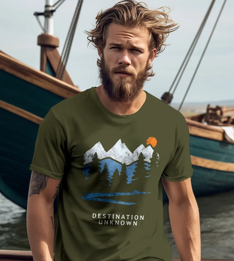 Herren T-Shirt Prinstshirt Berge Wandern Adventure Outdoor Minimalistischer Frontprint Retro Fashion Streetstyle