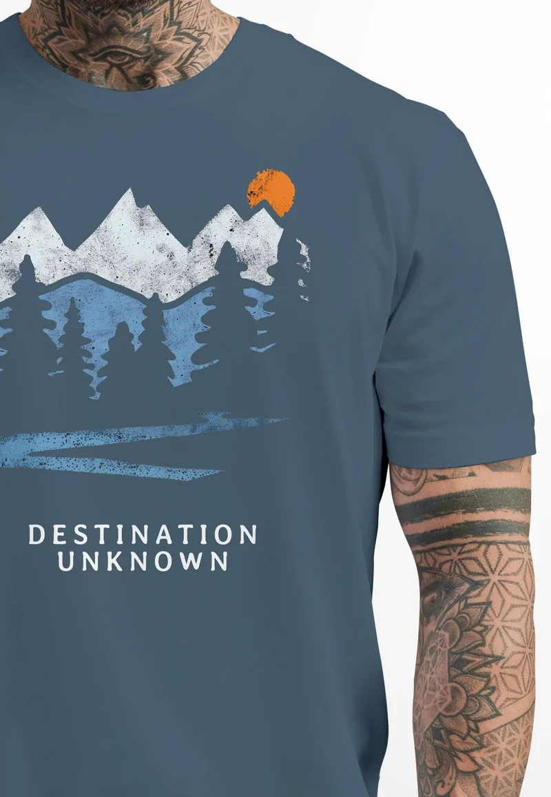 Herren T-Shirt Prinstshirt Berge Wandern Adventure Outdoor Minimalistischer Frontprint Retro Fashion Streetstyle