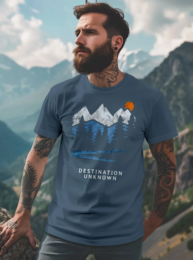 Herren T-Shirt Prinstshirt Berge Wandern Adventure Outdoor Minimalistischer Frontprint Retro Fashion Streetstyle