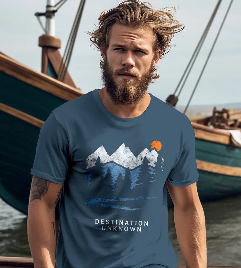 Herren T-Shirt Prinstshirt Berge Wandern Adventure Outdoor Minimalistischer Frontprint Retro Fashion Streetstyle