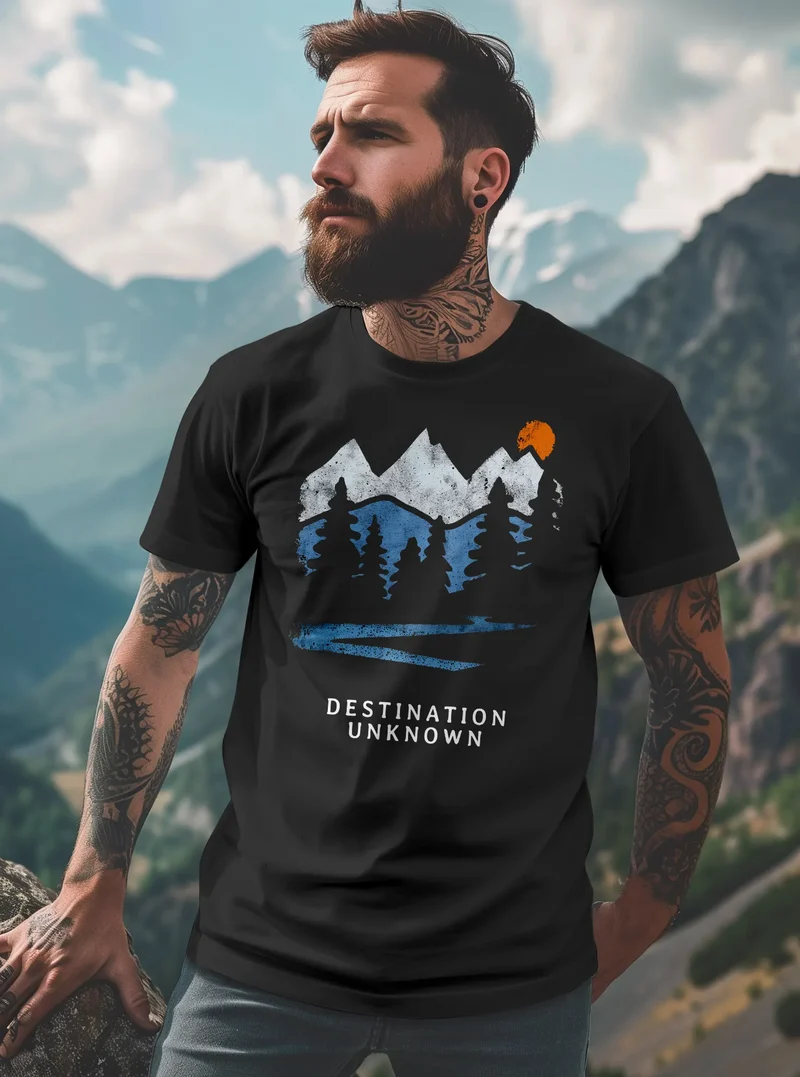 Herren T-Shirt Prinstshirt Berge Wandern Adventure Outdoor Minimalistischer Frontprint Retro Fashion Streetstyle