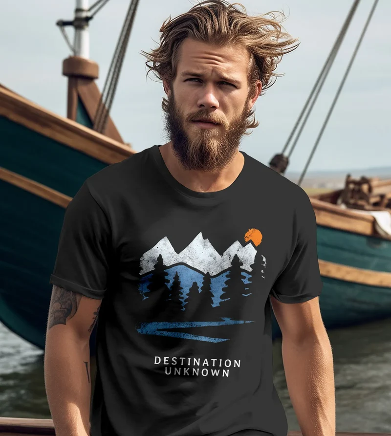 Herren T-Shirt Prinstshirt Berge Wandern Adventure Outdoor Minimalistischer Frontprint Retro Fashion Streetstyle