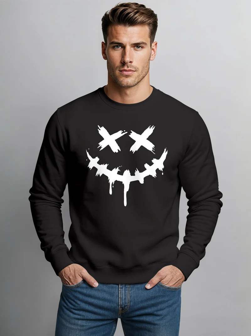 Sweatshirt Herren Drip Face Techwear Fashion Streetstyle Smiling Face Smile Trend Rundhals-Pullover Fashion