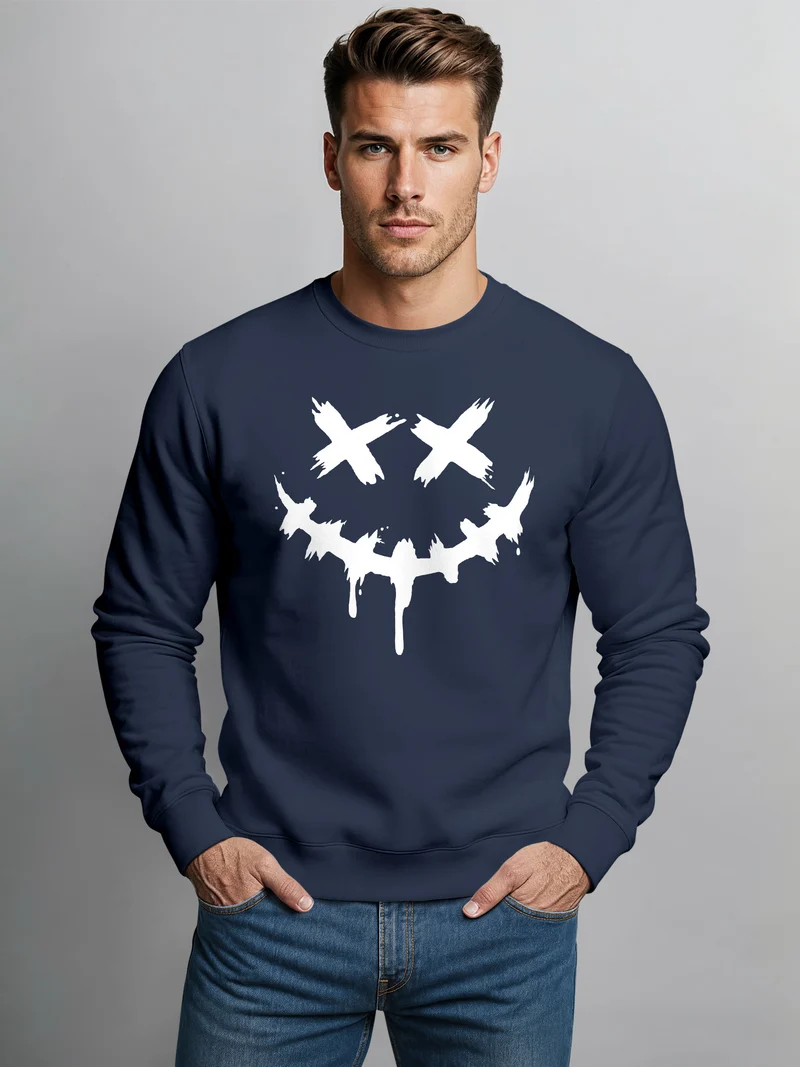 Sweatshirt Herren Drip Face Techwear Fashion Streetstyle Smiling Face Smile Trend Rundhals-Pullover Fashion