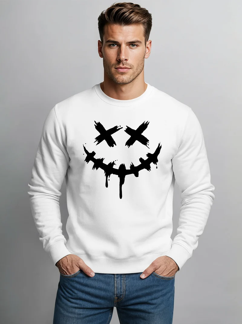 Sweatshirt Herren Drip Face Techwear Fashion Streetstyle Smiling Face Smile Trend Rundhals-Pullover Fashion