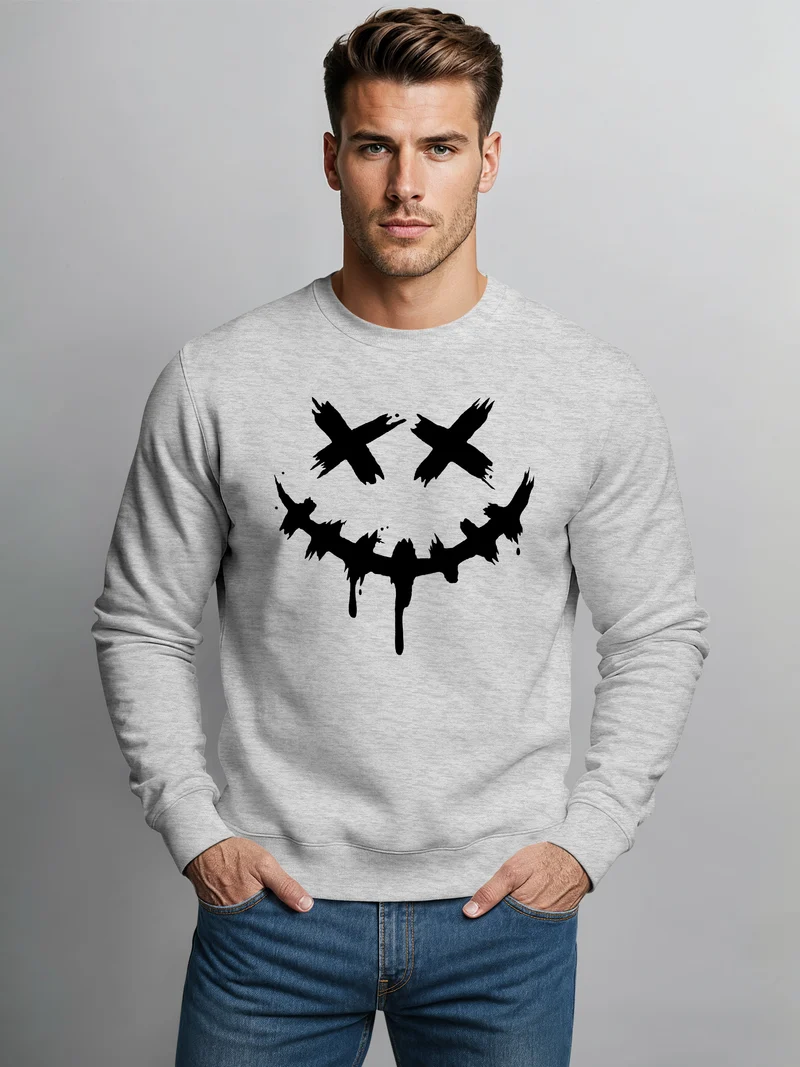 Sweatshirt Herren Drip Face Techwear Fashion Streetstyle Smiling Face Smile Trend Rundhals-Pullover Fashion