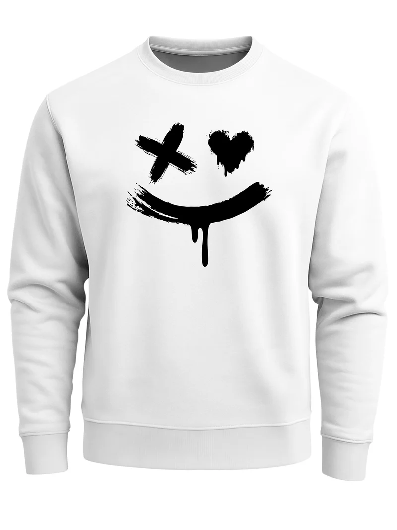 Sweatshirt Herren mit Aufdruck Motiv Smile Print Rundhals-Pullover Fashion Streetwear