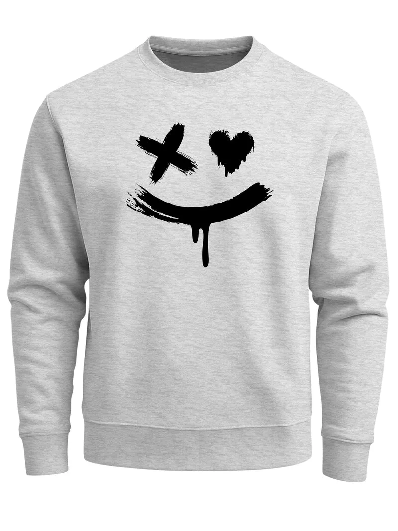 Sweatshirt Herren mit Aufdruck Motiv Smile Print Rundhals-Pullover Fashion Streetwear