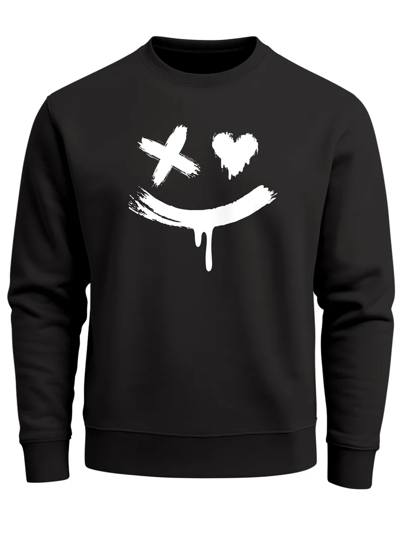 Sweatshirt Herren mit Aufdruck Motiv Smile Print Rundhals-Pullover Fashion Streetwear