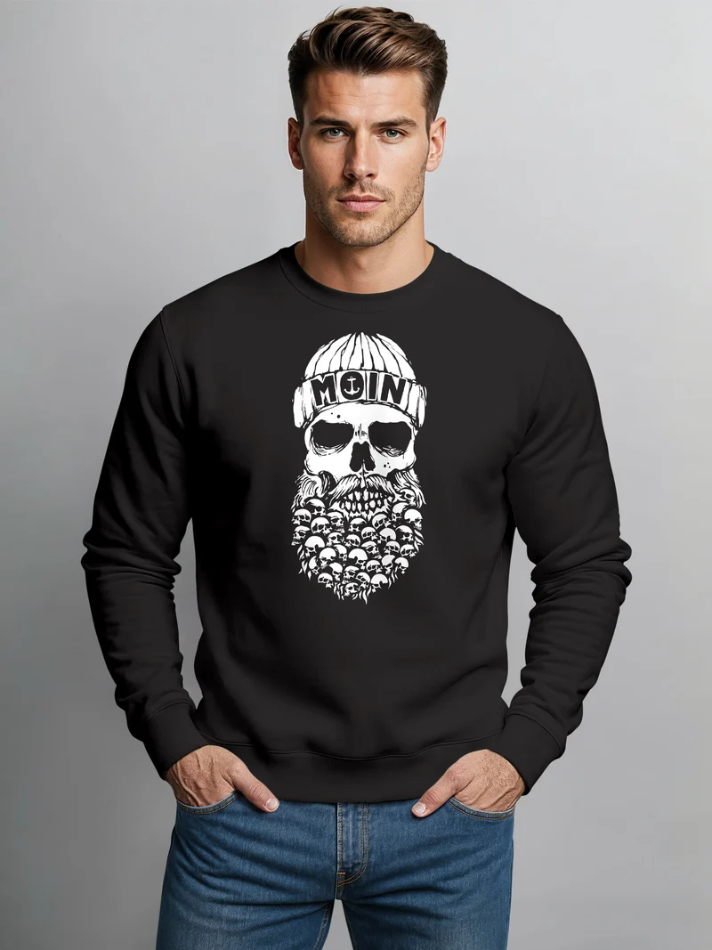 Sweatshirt Herren Totenkopf Nordisch Moin Hamburg Dialekt Skull Anker Fashion Rundhals-Pullover Fashion Streetwear