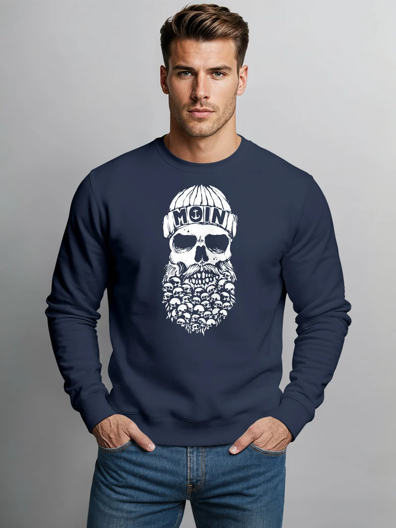 Sweatshirt Herren Totenkopf Nordisch Moin Hamburg Dialekt Skull Anker Fashion Rundhals-Pullover Fashion Streetwear