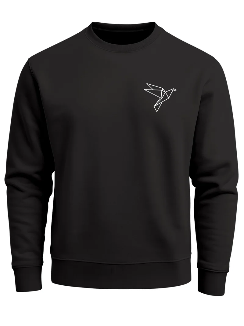 Sweatshirt Herren Polygon Print Aufdruck Vogel Origami Rundhals-Pullover Fashion Streetwear