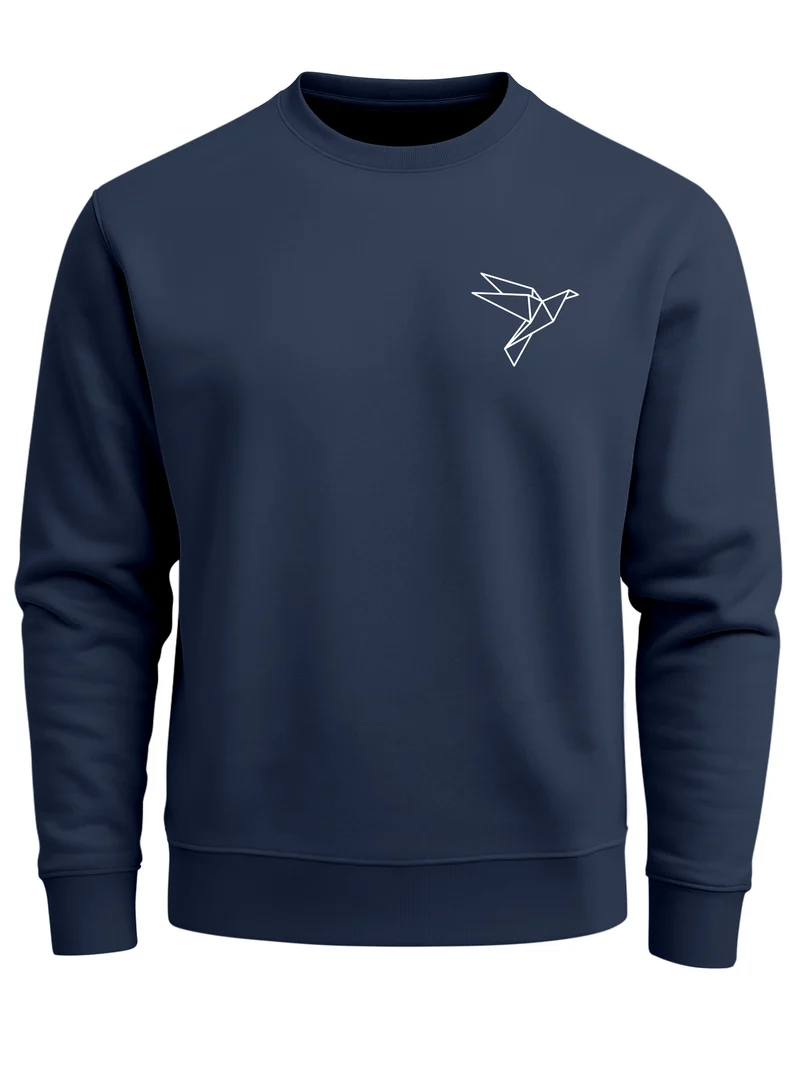 Sweatshirt Herren Polygon Print Aufdruck Vogel Origami Rundhals-Pullover Fashion Streetwear
